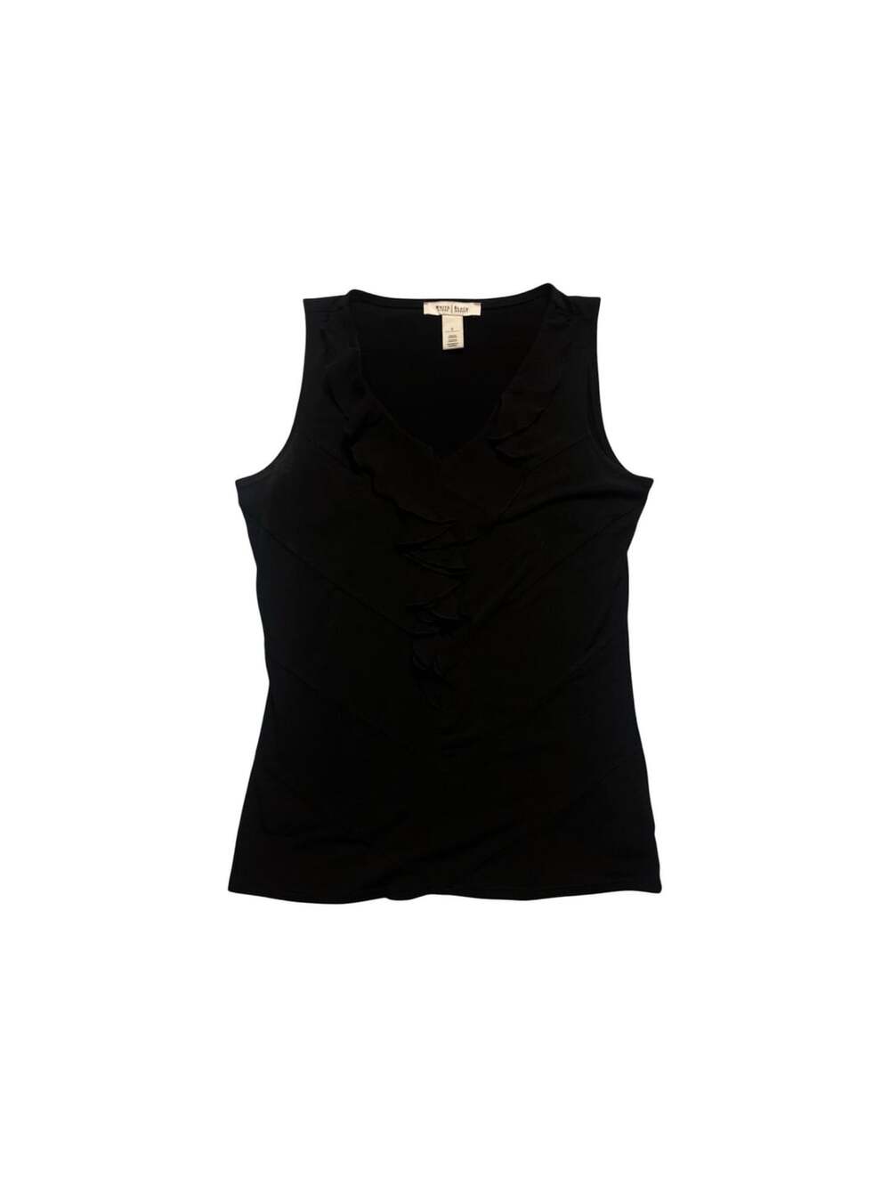 White House Black Market Sleeveless Tank Top Size S Black Ruffle V-Neck